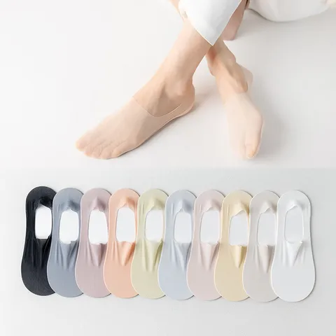 Women's Cotton Blend Invisible Socks Shallow Mouth Non-Slip Breathable Solid Color Casual Boat Socks Daily Footwear