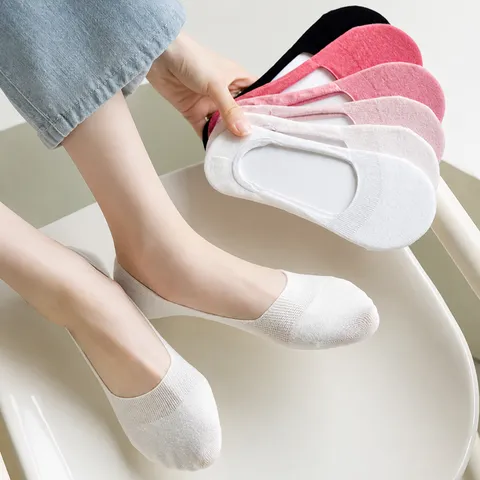 Women Cotton Invisible Boat Socks Summer Thin Breathable Anti-Slip Low Cut Short Socks Casual Plain Daily Footwear