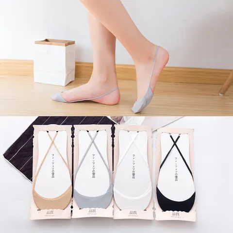 Women's Summer Thin Ice Silk Invisible Boat Socks Low Cut Anti-Slip High Heels Socks Solid Color Casual Foot Cover Socks