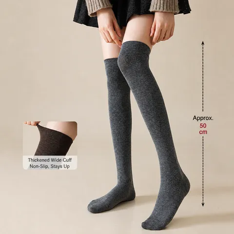 Women Over The Knee Socks Solid Color Ribbed Compression Long Stockings JK Uniform Thigh High Warm Winter Hosiery