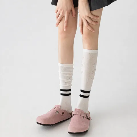 Women's Athletic Long Tube Socks Breathable Mesh Sports Calf Socks For Running Yoga Badminton Fitness Polyester Blend