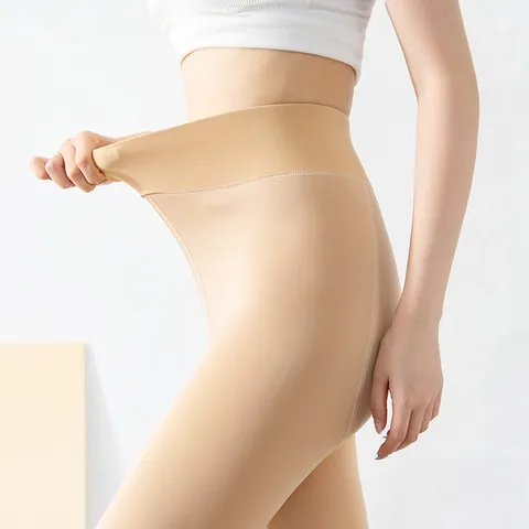 Women Winter Fleece Lined Thickened Leggings Fake Translucent Thermal Tights High Waist Slimming Warm Footed Stirrup Pants