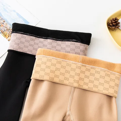 Women Winter Fleece Lined Thickened Leggings Fake Translucent Thermal Tights High Waist Slimming Warm Footed Stirrup Pants