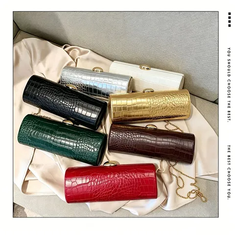 Vintage Crocodile Pattern Baguette Bag PU Leather Chain Shoulder Crossbody Bag Handbag For Women Date Party Fashion Bag