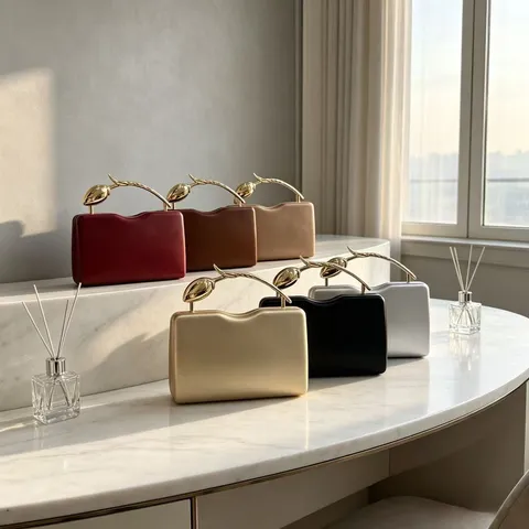 Elegant Evening Clutch Bag With Creative Gold Rose Branch Handle PU Leather Box Purse For Women Wedding Party