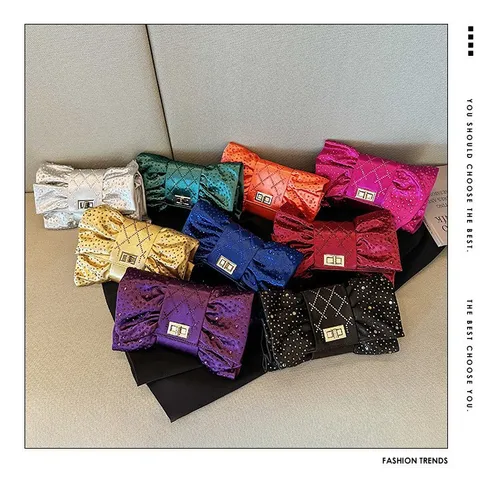 Sac de Soirée Nœud en Velours Strass Pochette Plissée Luxe Avec Chaîne en Métal pour Femme Mariage Fête Banquet