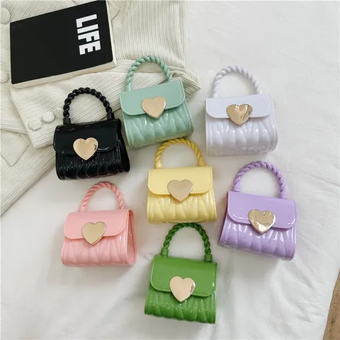 Sweet Fresh Heart Lock Mini PVC Jelly Crossbody Bag For Women Fashion Gold Chain Shoulder Bag Lipstick Handbag Gift
