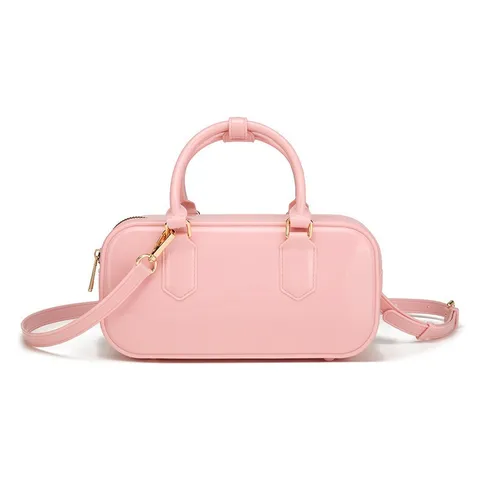 Bolso de Mano Boston de PVC Gelatina para Mujer Moda Color Sólido Impermeabile Bolso Bandolera Con Herrajes Metálicos para Uso Diario