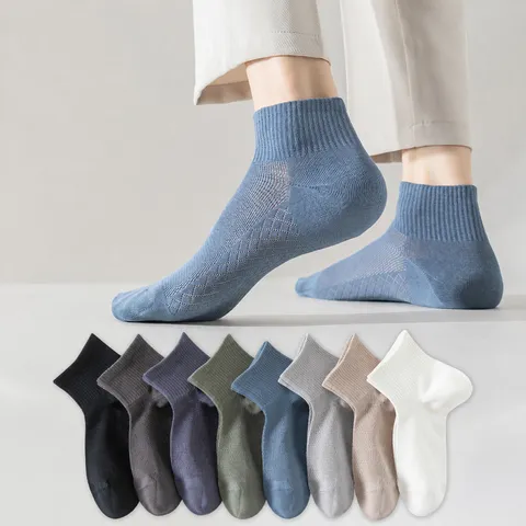 Men's Pure Cotton Short Socks Summer Thin Anti-Odor Breathable Low Cut Boat Socks Solid Color Casual Socks