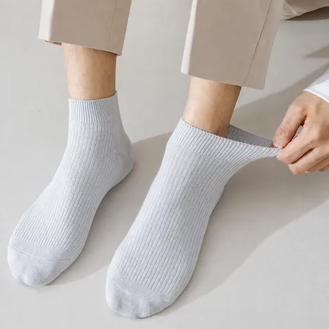 Men Combed Cotton Business Socks Solid Color Breathable Deodorant Short Mid Tube Socks Summer Casual Wear