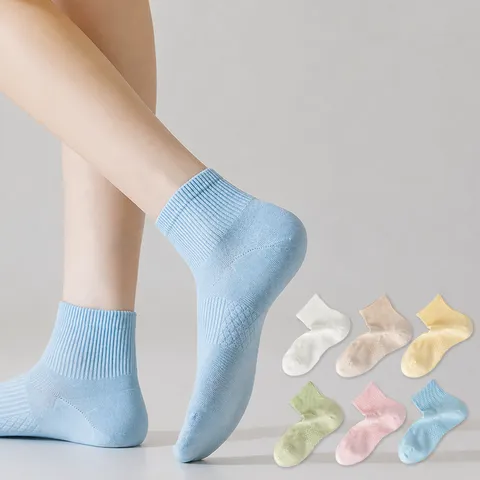 Women Pure Cotton Short Socks Summer Thin Breathable Mesh Boat Socks Solid Color Casual Anti-Slip Ankle Socks
