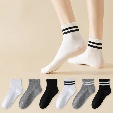 Women's Casual Cotton Blend Tube Socks Solid Color Double Stripe Athletic Sports Socks Comfortable Breathable Daily Wear