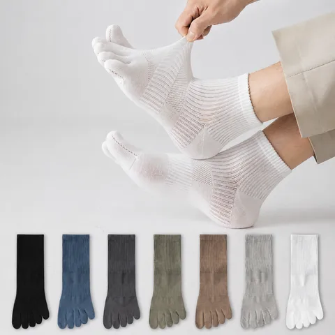 Men Breathable Five Toe Socks Pure Cotton Mesh Casual Short Sports Socks