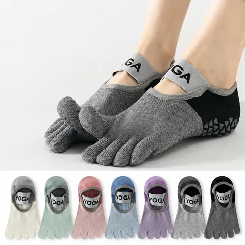 Women's Non Slip Five Finger Yoga Socks Professional Pilates Athletic Split Toe Strap Short Socks
