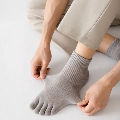 Men Breathable Five Toe Socks Pure Cotton Mesh Casual Short Sports Socks