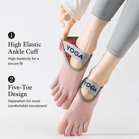 Women's Non Slip Five Finger Yoga Socks Professional Pilates Athletic Split Toe Strap Short Socks