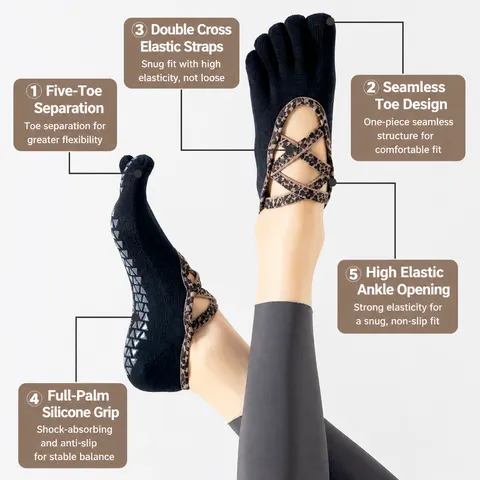 Women Professional Non Slip Yoga Socks Split Toe Pilates Exercise Fitness Socks Breathable Cotton Sweat Absorbent Floor Socks