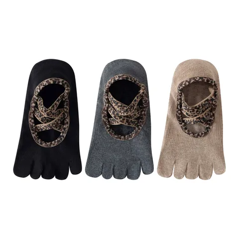 Chaussettes de Yoga Antidérapantes Professionnelles pour Femmes Chaussettes à Orteils Pilates Fitness Respirantes Coton Absorbant