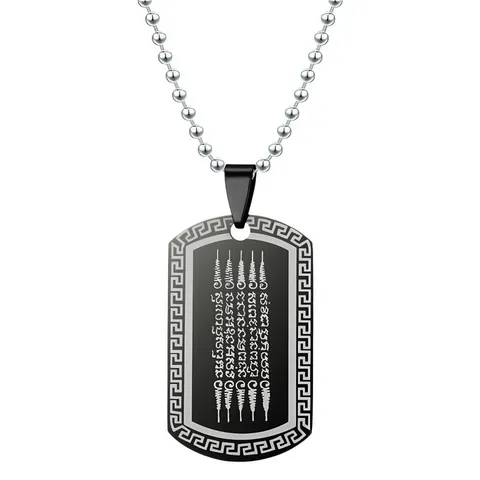Thailand Five Lines Scripture Amulet Necklace Stainless Steel Dog Tag Pendant Bead Chain Religious Fashion Jewelry Gift