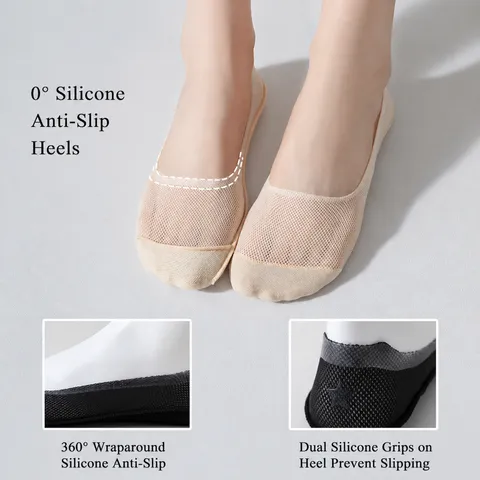 Women's Low Cut Invisible Boat Socks Ice Silk Mesh Breathable Anti Slip Cotton Bottom Shallow Mouth No Show Socks