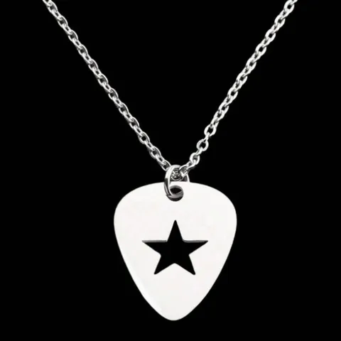 Men Gothic Punk Stainless Steel Guitar Pick Pendant Necklace Hollow Star Hip Hop Silver Tone Jewelry Gift For Men Women