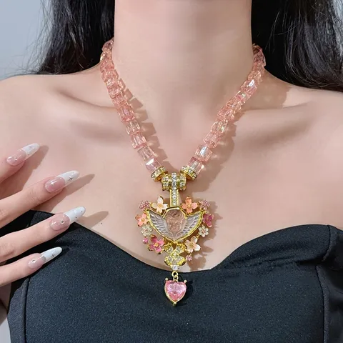 Vintage Zinklegierung Religiöse Kreuz St. Michael Anhänger Halskette Für Herren Damen Strass Inlaid Mode Schmuck Räumungsverkauf