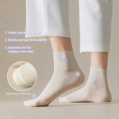 Damen Reine Baumwolle Lässige Kurze Socken Atmungsaktive Einfarbige Bequeme Lose Bündchen Alltagssocken