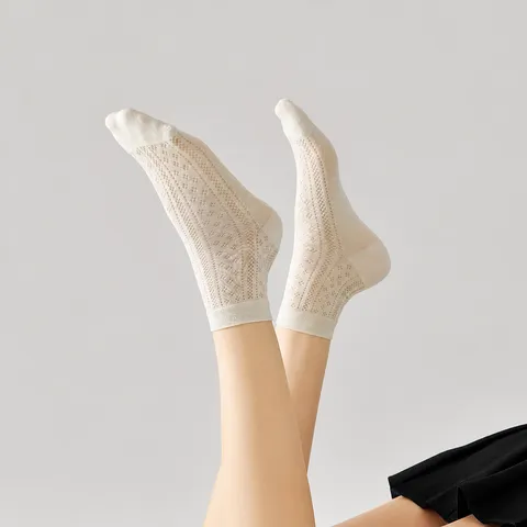 Women's Mulberry Silk Breathable Mesh Short Socks Summer Thin Cooling Solid Color Ballet Style Mid Tube Socks