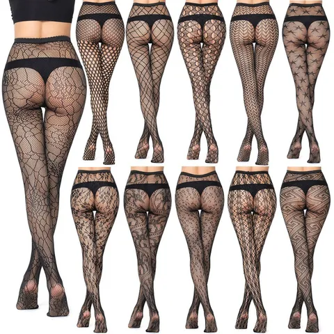 Damen Sexy Netzstrümpfe Ausgehöhlt Jacquard Strumpfhose Hochelastische Pantyhose Slim Fit Lingerie Unterwäsche