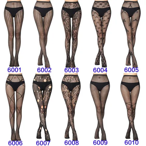Women High Elastic Jacquard Fishnet Tights Sexy Hollow Out Mixed Fabric Stockings Spiderweb Pattern Slim Fit Pantyhose