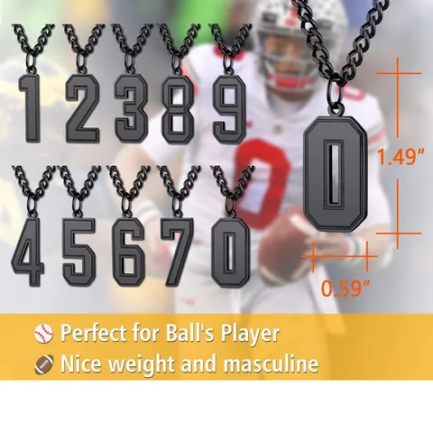 Stainless Steel Arabic Number Pendant Necklace For Men Women Sporty Football Style Numbered Jewelry Cuban Chain Necklace