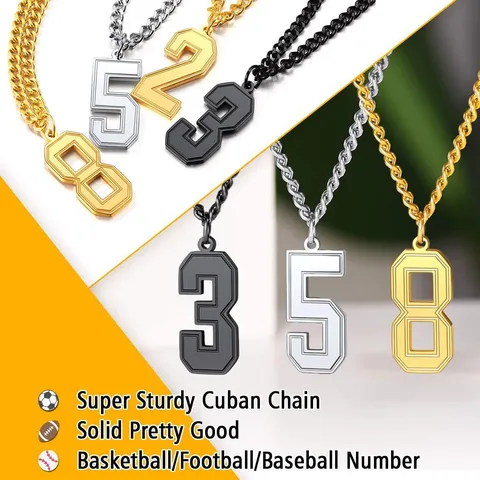 Stainless Steel Arabic Number Pendant Necklace For Men Women Sporty Football Style Numbered Jewelry Cuban Chain Necklace