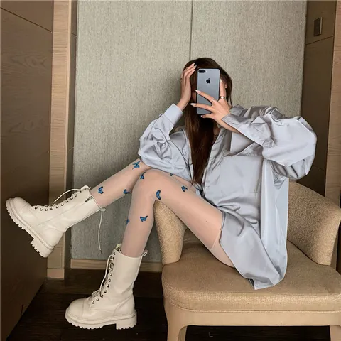 Women Sexy Sheer Pantyhose Butterfly Print Thin Jacquard Tights Fashion Summer Silk Stockings Fairy Style Leggings For Dating Party