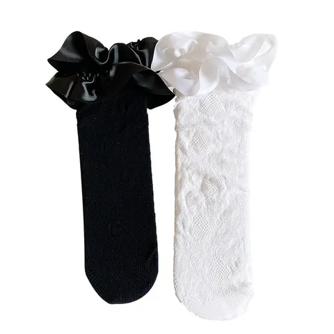 Girls Summer Thin Mesh Lace Princess Socks Breathable Sweet Lolita Bowknot Crew Over Knee Socks Children Hosiery