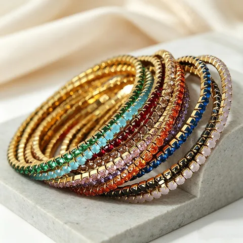 Luxury Zirconia Inlaid Stainless Steel Elastic Bracelet Thin Pave Rhinestone Hand Chain For Women Fashion Jewelry Non Fading Bracelet