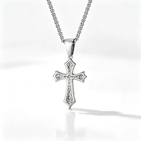 Men's Stainless Steel Cross Pendant Necklace Rhombus Texture Fashion Hip Hop Street Style Necklace Jewelry Gift For Men