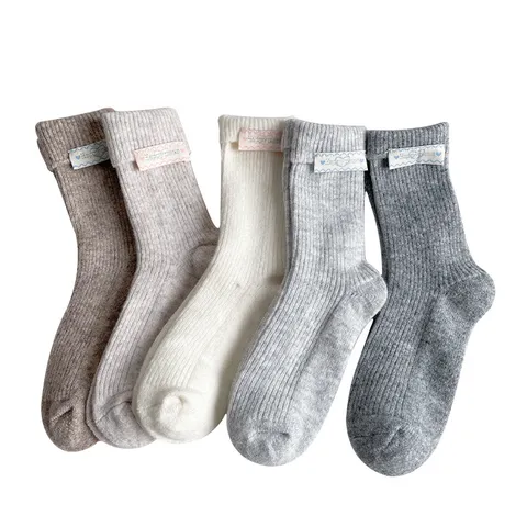 Women's Winter Thickened Warm Wool Blend Crew Socks Casual Solid Color Turn-Cuff Thermal Socks