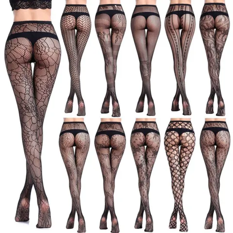 Women Sexy Hollow Jacquard Fishnet Tights Erotic Mesh Stockings Ladies Slim Fit Fashion Casual Leggings
