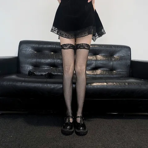 Damen Sexy Netzstrümpfe Kniehoch Oberschenkel Sp Schleife Strümpfe Japanischer Stil Strumpfwaren Schwarz Weiß