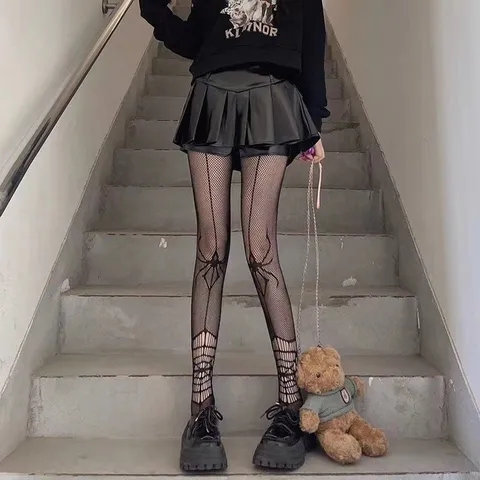 Women Halloween Gothic Spiderweb Skull Print Fishnet Pantyhose Sexy Subculture Black Mesh Tights Party Club Wear Stockings