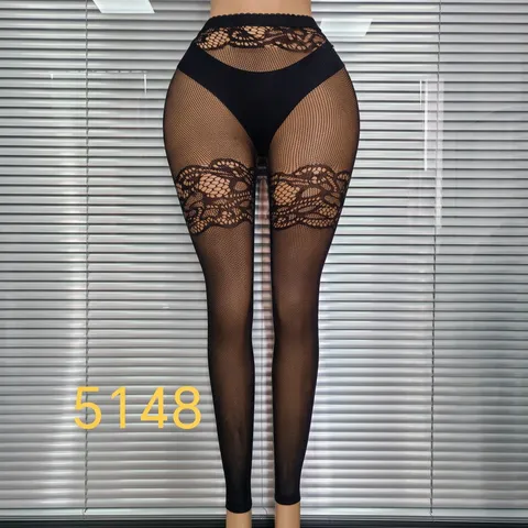 Damen Plus Size Spitzenbund Knöchellange Netzstrümpfe Hoher Bund Durchbrochen Sexy Slim Fit Leggings