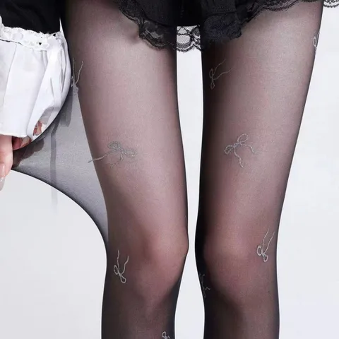 Women Sheer Pantyhose Thin Tights Cute Bowknot Stockings High Elastic Nylon Hosiery For Summer Daily Wear
