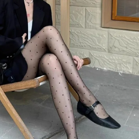 Women's Sexy Ultra-Sheer Pantyhose Polka Dot Heart Mesh Stockings High Elasticity Lightweight Nylon Tights