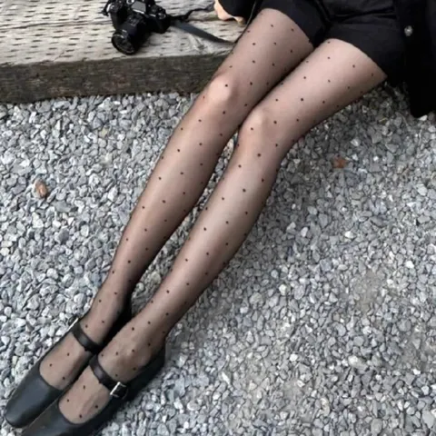Women's Sexy Ultra-Sheer Pantyhose Polka Dot Heart Mesh Stockings High Elasticity Lightweight Nylon Tights