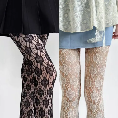 Women's Sexy Hollow Out Floral Fishnet Tights Breathable High Stretch Nylon Pantyhose For Women Nightclub Fashion Legwear