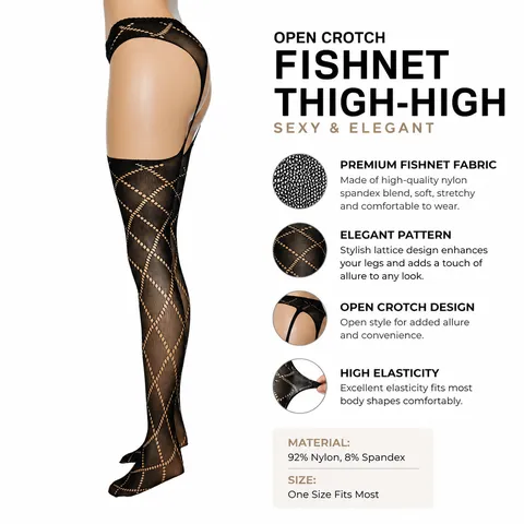 Women's Sexy Hollow Out Square Mesh Pantyhose High Elastic Suspender Tights Sheer Stockings Breathable Legwear