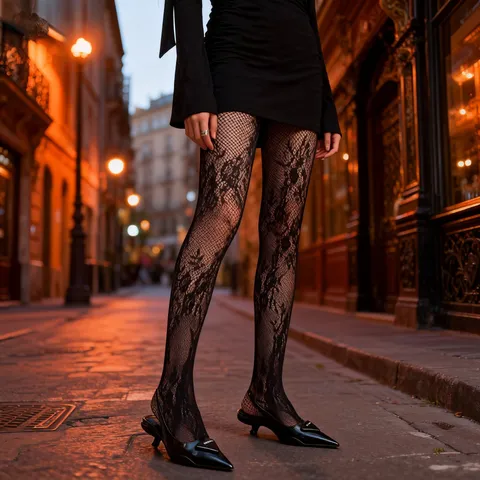 Women Retro Hollow Lace Floral Jacquard Pantyhose Sexy Y2K Fishnet Tights Synthetic Blend Shaping Stockings For Daily Party