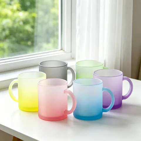 Taza de Vidrio Esmerilado Degradado Con Asa de Vidrio Borosilicatado Taza de Agua Para Hogar Oficina Bebida Diaria
