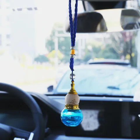 Leere Kalebasse Glas Auto Parfum Flasche Hängeornament Mit Holzdeckel Geflochtenes Seil Für Auto Rückspiegel Dekor