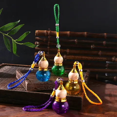 Leere Kalebasse Glas Auto Parfum Flasche Hängeornament Mit Holzdeckel Geflochtenes Seil Für Auto Rückspiegel Dekor